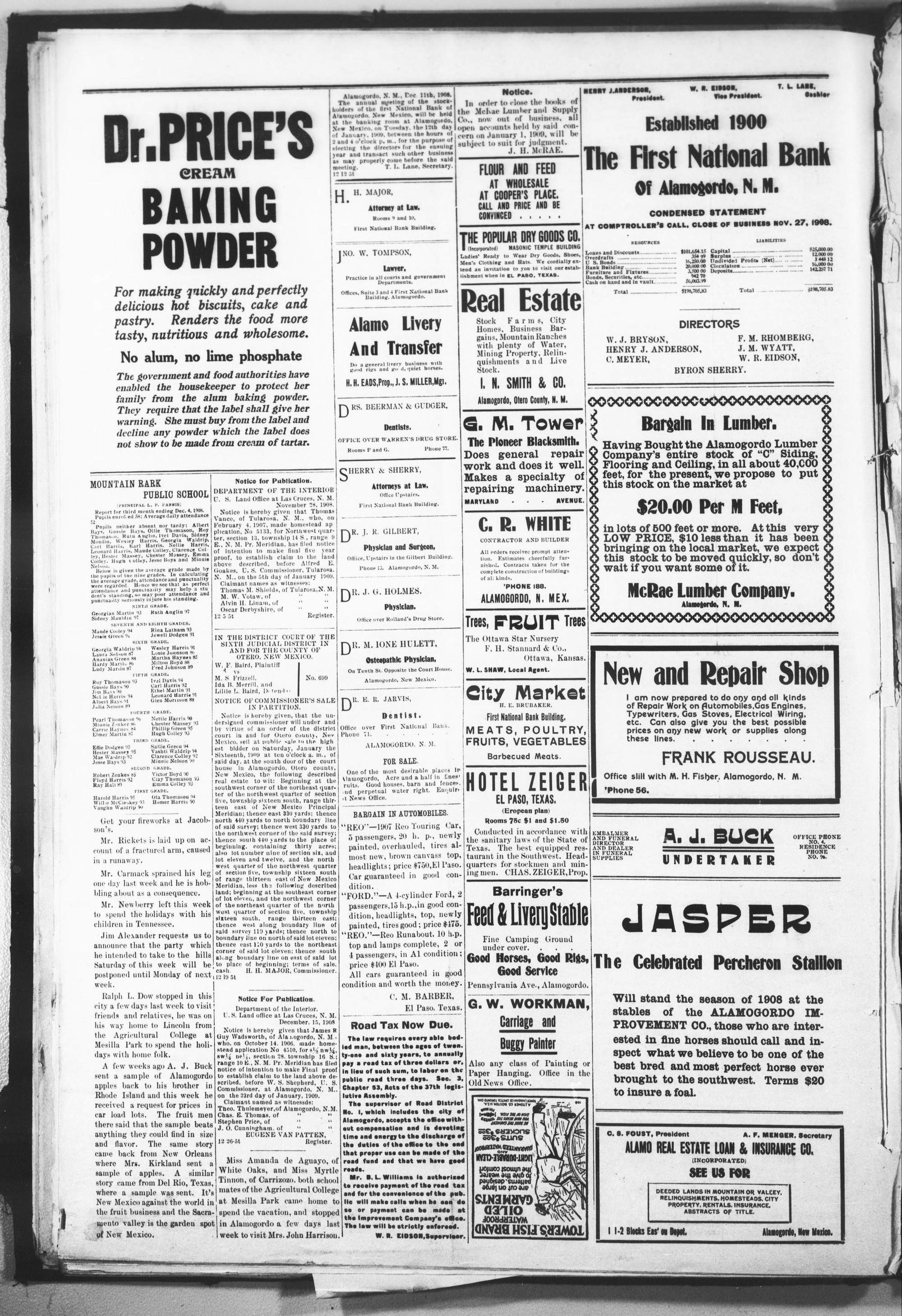 The Alamogordo News (26 December 1908, Page 4)