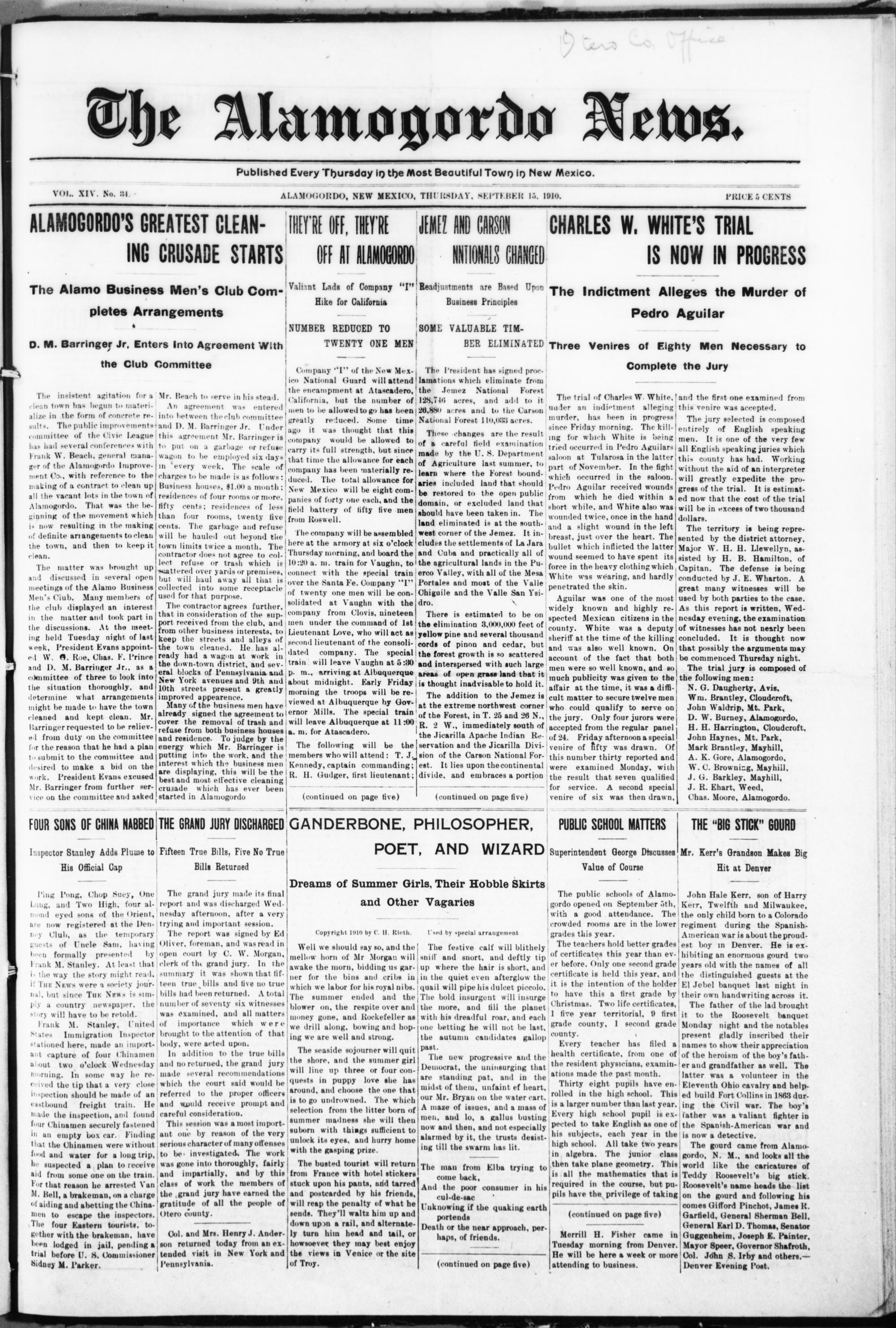 The Alamogordo News (15 September 1910, Page 1)