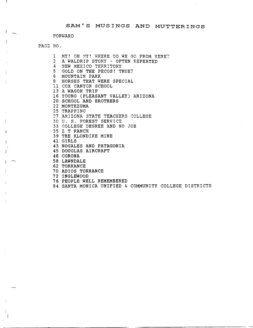 Sam's memoir page 1 title and forward