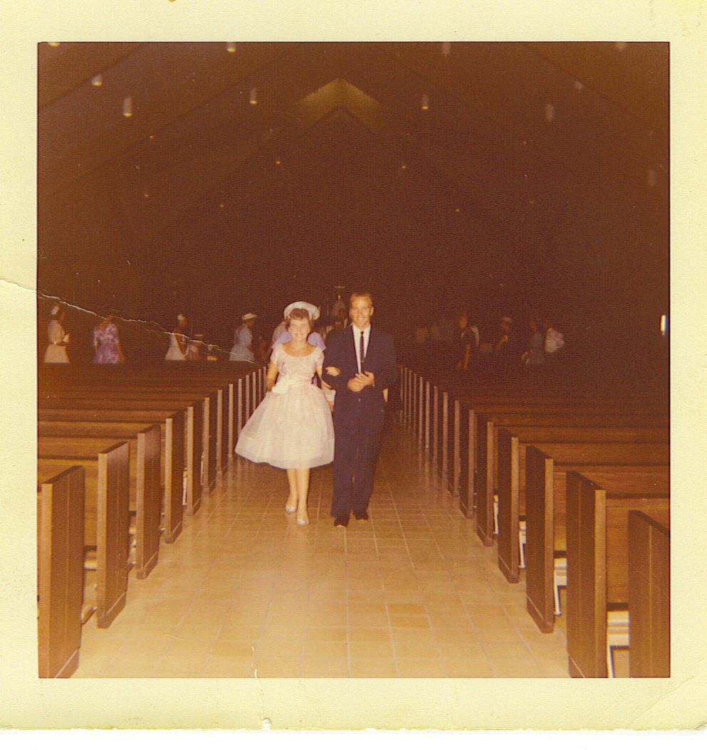 Marvin and Ann Waldrip walking down the church aisle